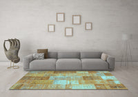 Machine Washable Patchwork Light Blue Transitional Rug, wshcon1185lblu