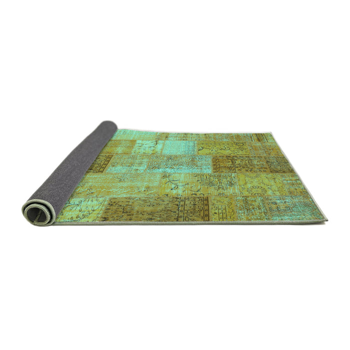 Sideview of Patchwork Turquoise Transitional Rug, con1185turq