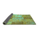 Sideview of Patchwork Turquoise Transitional Rug, con1185turq