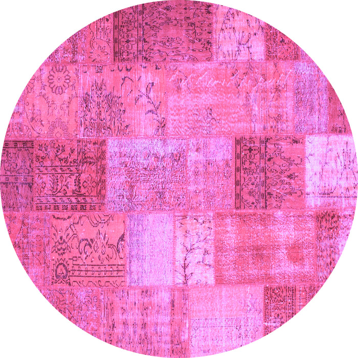 Round Machine Washable Patchwork Purple Transitional Area Rugs, wshcon1185pur