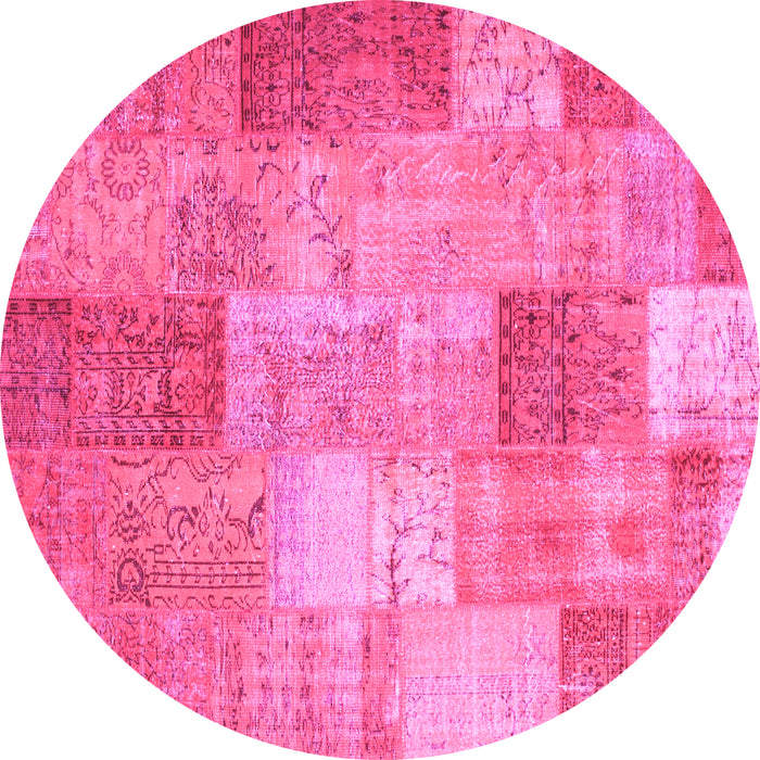 Round Patchwork Pink Transitional Rug, con1185pnk