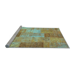 Sideview of Machine Washable Patchwork Light Blue Transitional Rug, wshcon1185lblu
