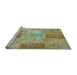 Sideview of Machine Washable Patchwork Light Blue Transitional Rug, wshcon1185lblu