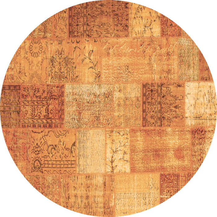Round Machine Washable Patchwork Brown Transitional Rug, wshcon1185brn