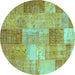 Round Patchwork Turquoise Transitional Rug, con1185turq