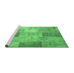 Sideview of Machine Washable Patchwork Emerald Green Transitional Area Rugs, wshcon1185emgrn
