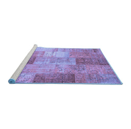 Sideview of Machine Washable Patchwork Blue Transitional Rug, wshcon1185blu