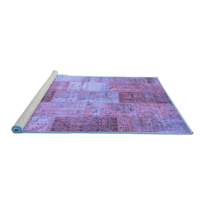 Sideview of Machine Washable Patchwork Blue Transitional Rug, wshcon1185blu