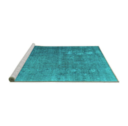 Sideview of Machine Washable Persian Turquoise Bohemian Area Rugs, wshcon1186turq
