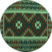 Round Machine Washable Oriental Turquoise Traditional Area Rugs, wshcon1187turq