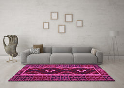 Machine Washable Oriental Pink Traditional Rug in a Living Room, wshcon1187pnk