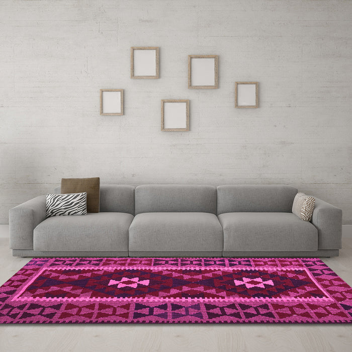 Machine Washable Oriental Pink Traditional Rug in a Living Room, wshcon1187pnk