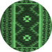 Round Machine Washable Oriental Emerald Green Traditional Area Rugs, wshcon1187emgrn