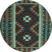 Round Machine Washable Oriental Light Blue Traditional Rug, wshcon1187lblu