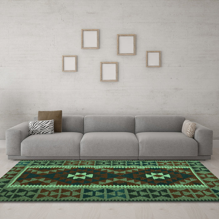Machine Washable Oriental Turquoise Traditional Area Rugs in a Living Room,, wshcon1187turq
