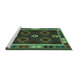 Sideview of Machine Washable Oriental Turquoise Traditional Area Rugs, wshcon1188turq