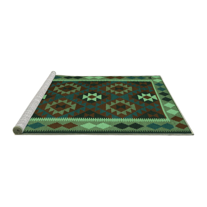 Sideview of Machine Washable Oriental Turquoise Traditional Area Rugs, wshcon1188turq