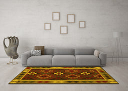 Machine Washable Oriental Yellow Traditional Rug in a Living Room, wshcon1188yw