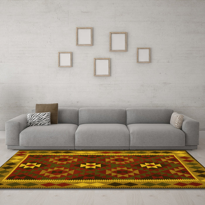 Machine Washable Oriental Yellow Traditional Rug in a Living Room, wshcon1188yw