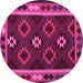 Round Machine Washable Oriental Pink Traditional Rug, wshcon1188pnk