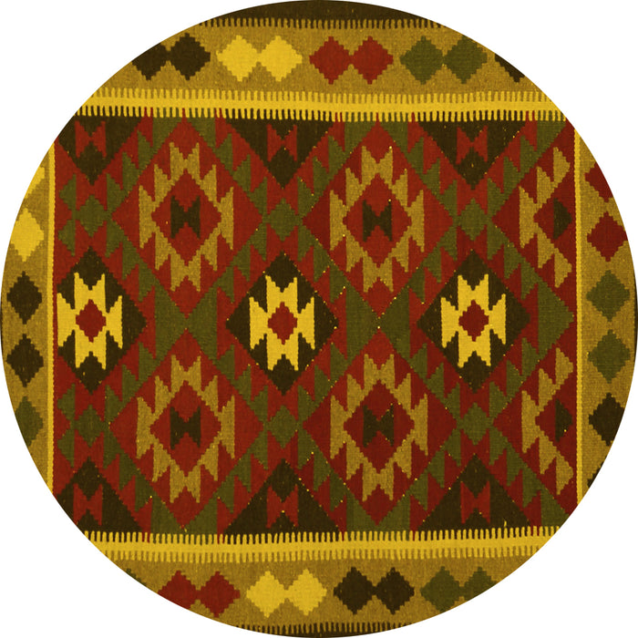Round Machine Washable Oriental Yellow Traditional Rug, wshcon1188yw