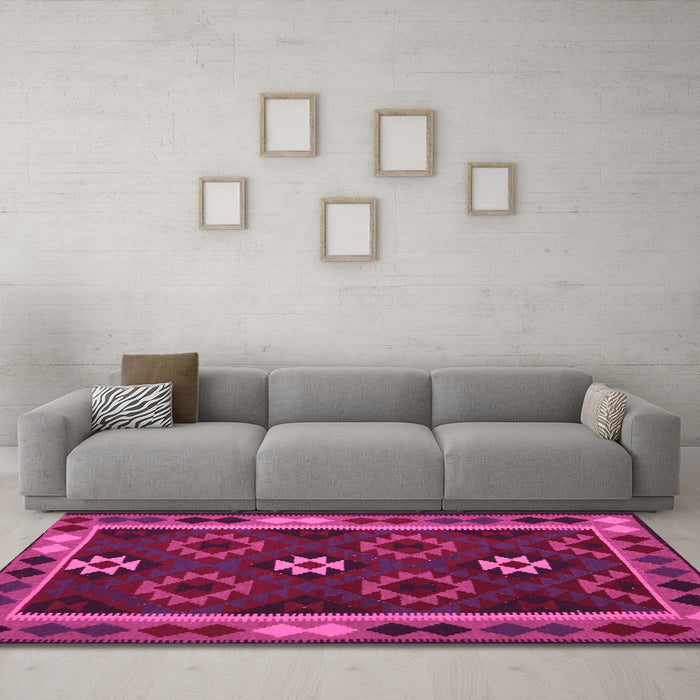 Machine Washable Oriental Pink Traditional Rug in a Living Room, wshcon1188pnk