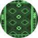 Round Machine Washable Oriental Emerald Green Traditional Area Rugs, wshcon1188emgrn