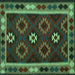 Square Machine Washable Oriental Turquoise Traditional Area Rugs, wshcon1188turq