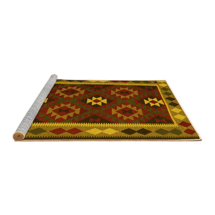 Sideview of Machine Washable Oriental Yellow Traditional Rug, wshcon1188yw
