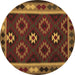 Round Machine Washable Oriental Brown Traditional Rug, wshcon1188brn