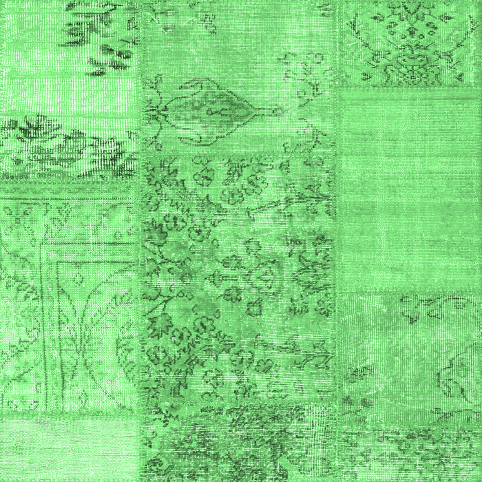 Square Machine Washable Patchwork Emerald Green Transitional Area Rugs, wshcon1189emgrn