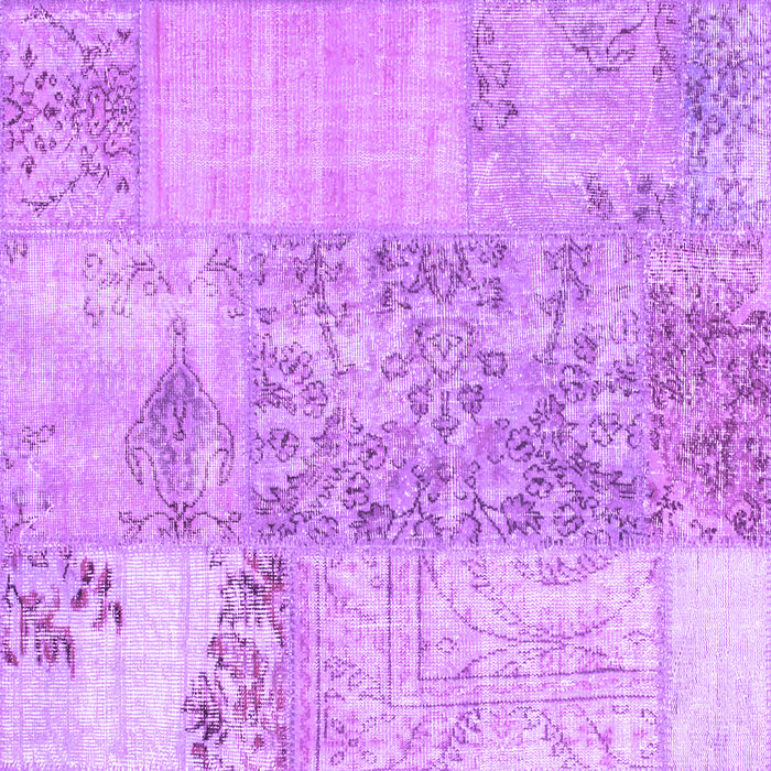 Square Machine Washable Patchwork Purple Transitional Area Rugs, wshcon1189pur