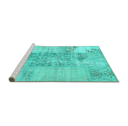 Sideview of Machine Washable Patchwork Turquoise Transitional Area Rugs, wshcon1189turq