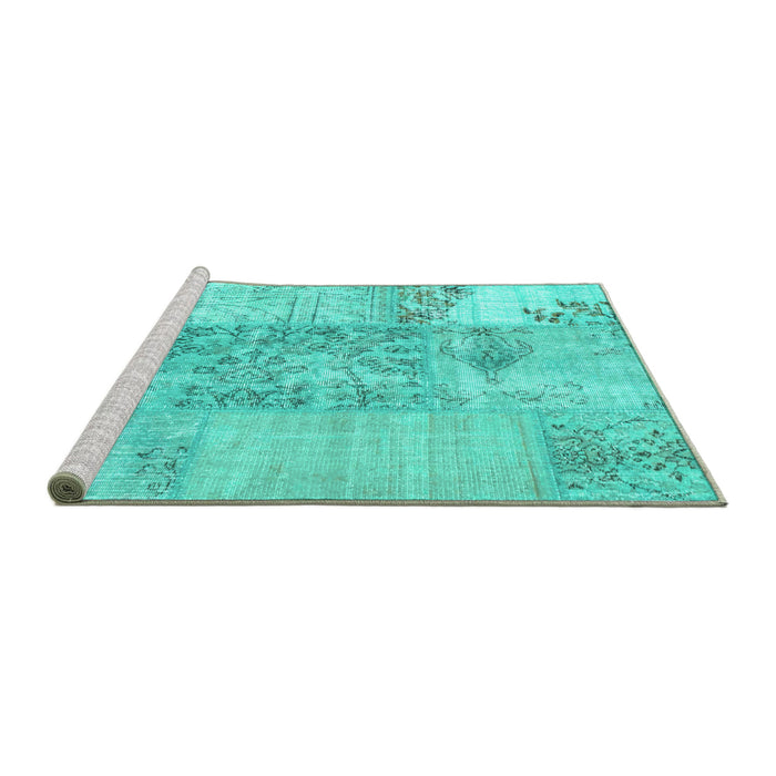 Sideview of Machine Washable Patchwork Turquoise Transitional Area Rugs, wshcon1189turq