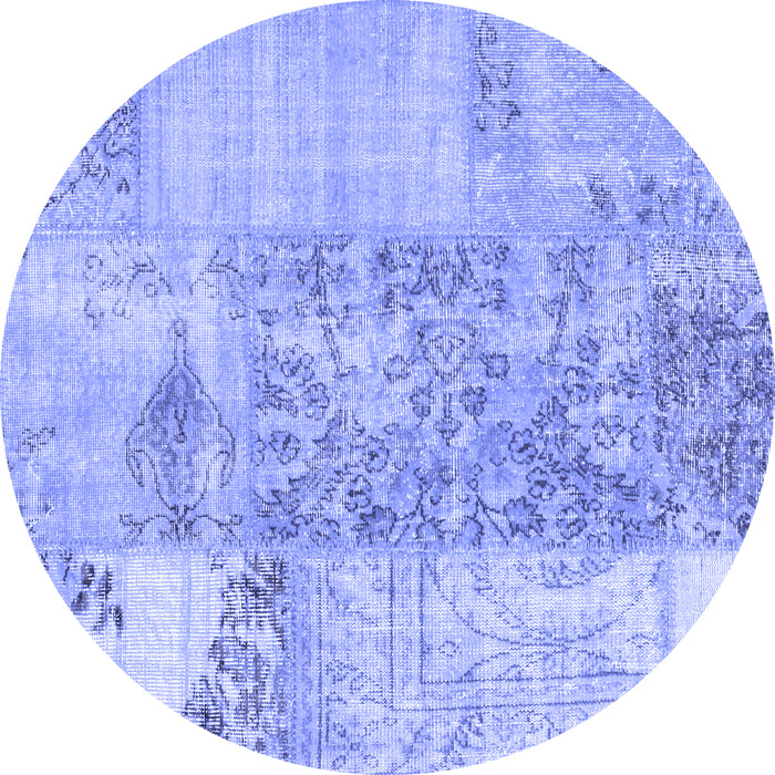 Round Patchwork Blue Transitional Rug, con1189blu