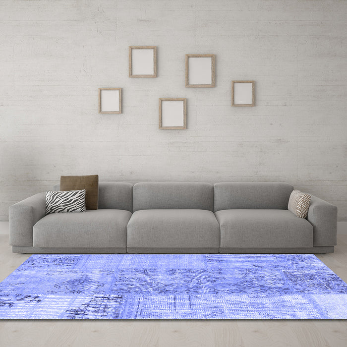 Machine Washable Patchwork Blue Transitional Rug in a Living Room, wshcon1189blu