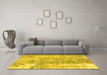 Machine Washable Patchwork Yellow Transitional Rug in a Living Room, wshcon1189yw