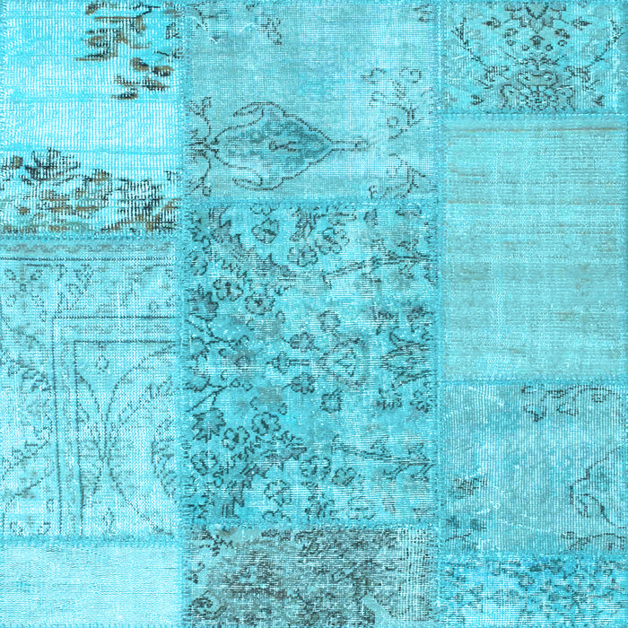 Square Machine Washable Patchwork Light Blue Transitional Rug, wshcon1189lblu