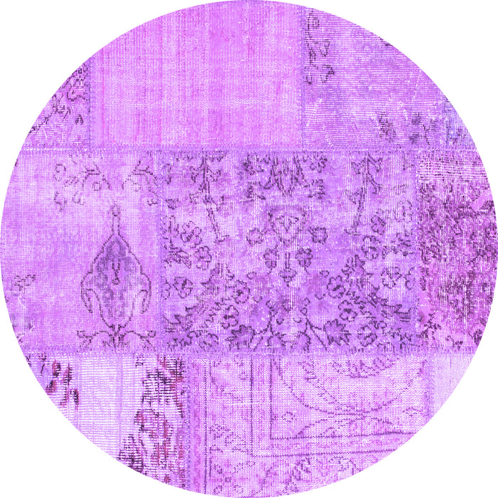 Round Machine Washable Patchwork Purple Transitional Area Rugs, wshcon1189pur