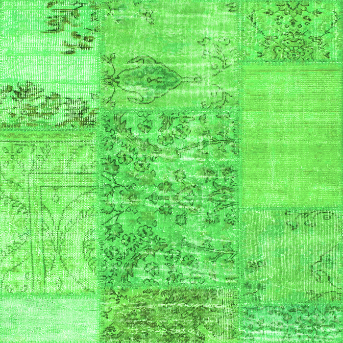 Round Machine Washable Patchwork Green Transitional Area Rugs, wshcon1189grn