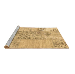 Sideview of Machine Washable Patchwork Brown Transitional Rug, wshcon1189brn