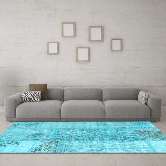 Machine Washable Patchwork Light Blue Transitional Rug in a Living Room, wshcon1189lblu