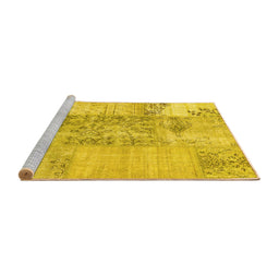 Sideview of Machine Washable Patchwork Yellow Transitional Rug, wshcon1189yw