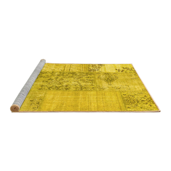 Sideview of Machine Washable Patchwork Yellow Transitional Rug, wshcon1189yw