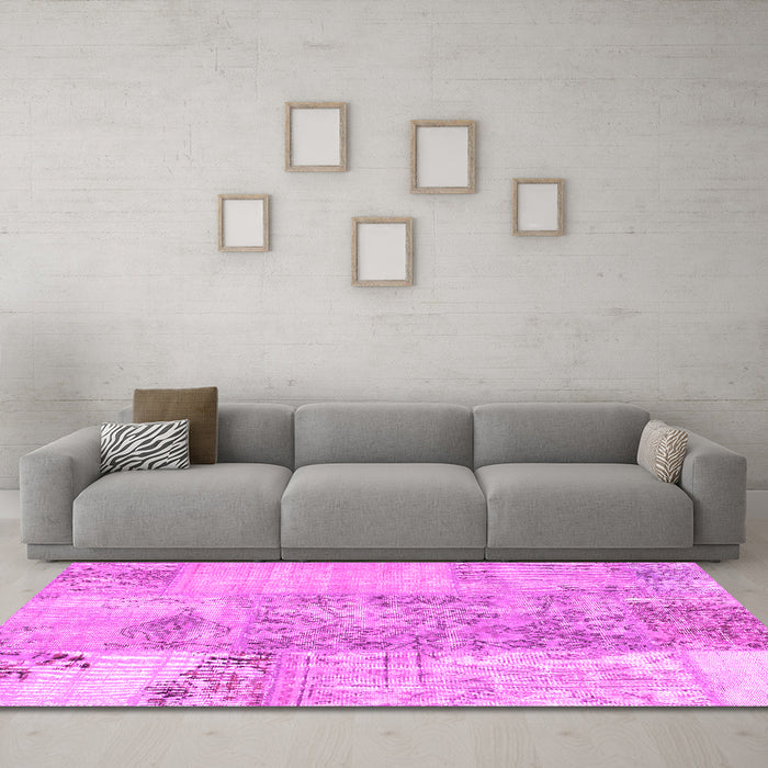 Machine Washable Patchwork Pink Transitional Rug in a Living Room, wshcon1189pnk