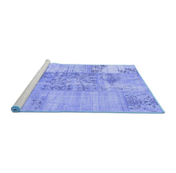 Sideview of Machine Washable Patchwork Blue Transitional Rug, wshcon1189blu