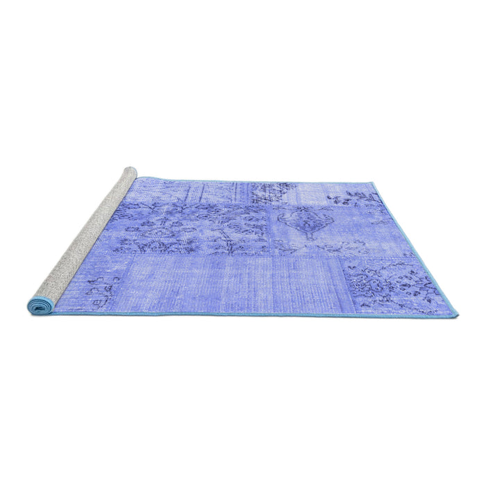 Sideview of Machine Washable Patchwork Blue Transitional Rug, wshcon1189blu