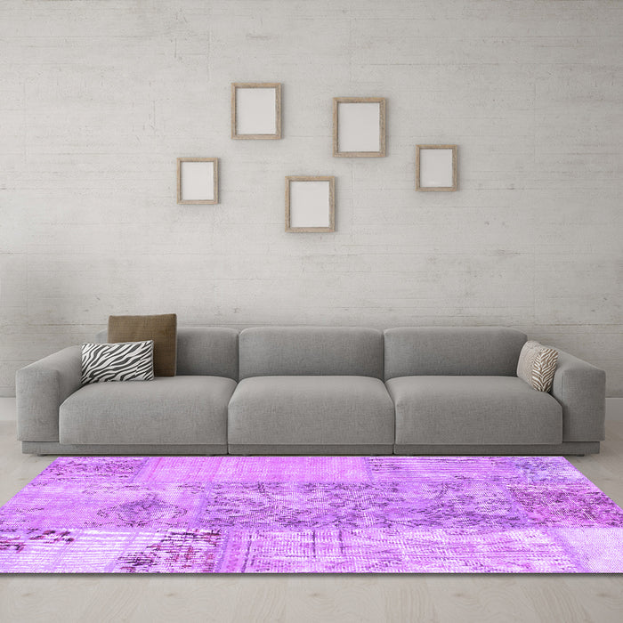 Machine Washable Patchwork Purple Transitional Area Rugs in a Living Room, wshcon1189pur