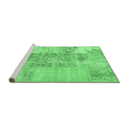 Sideview of Machine Washable Patchwork Emerald Green Transitional Area Rugs, wshcon1189emgrn