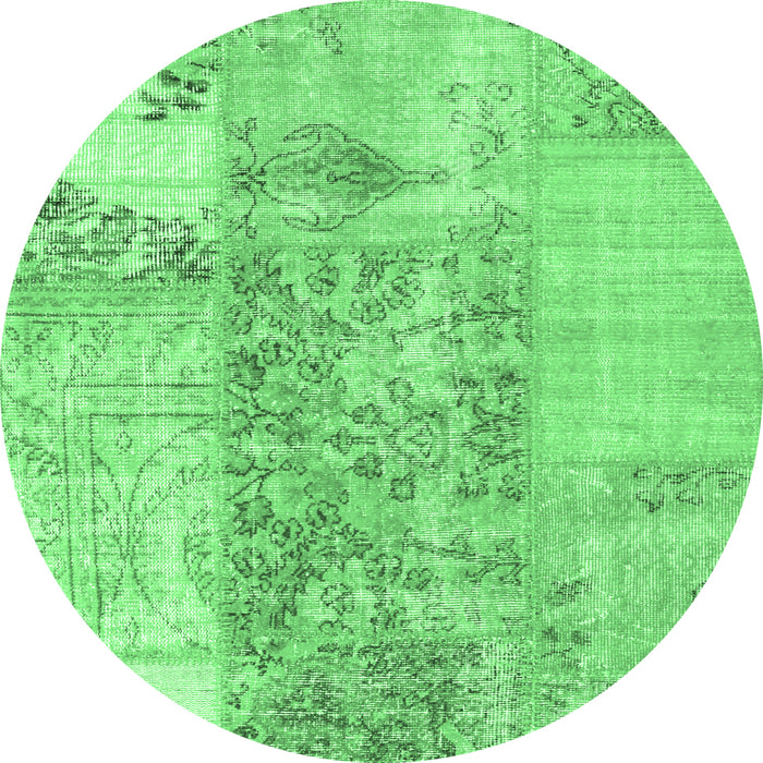 Round Machine Washable Patchwork Emerald Green Transitional Area Rugs, wshcon1189emgrn